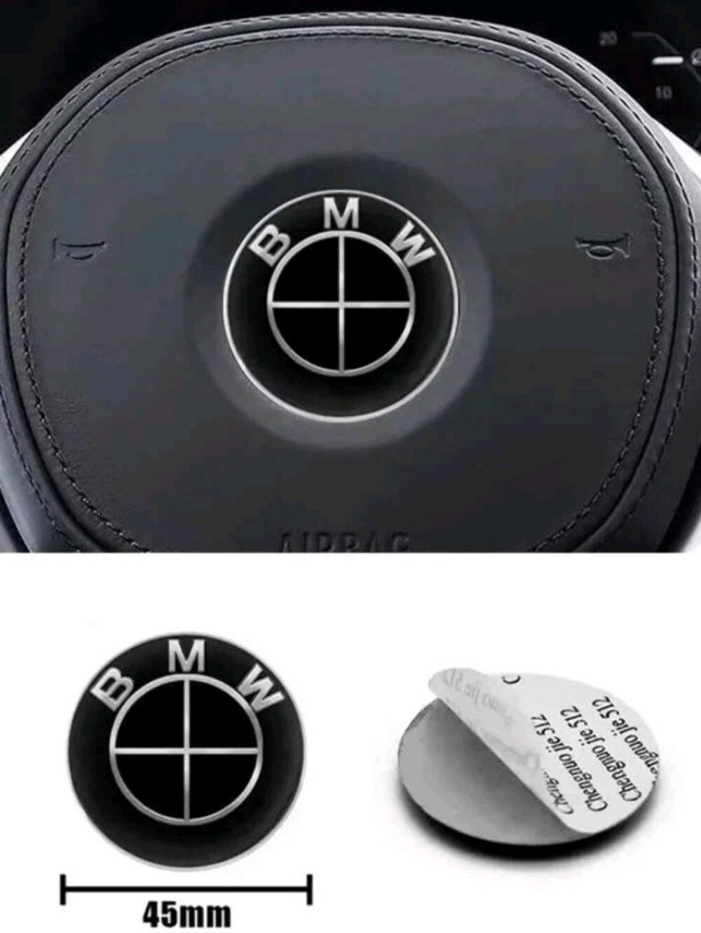 BMW 45mm Steering Wheel Emblem Logo  Insert With Adhesive back